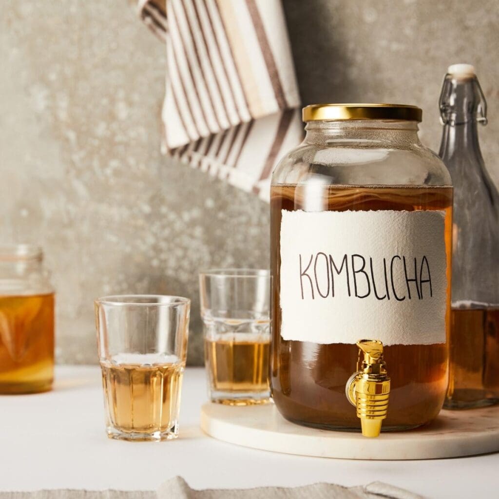 Kombucha in Jar and Glasses