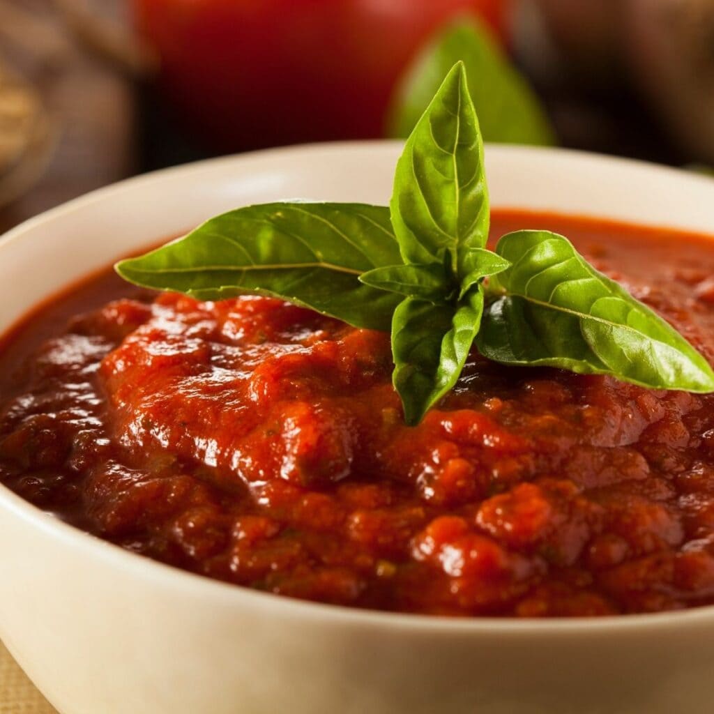 Marinara Sauce in a White Round Dish