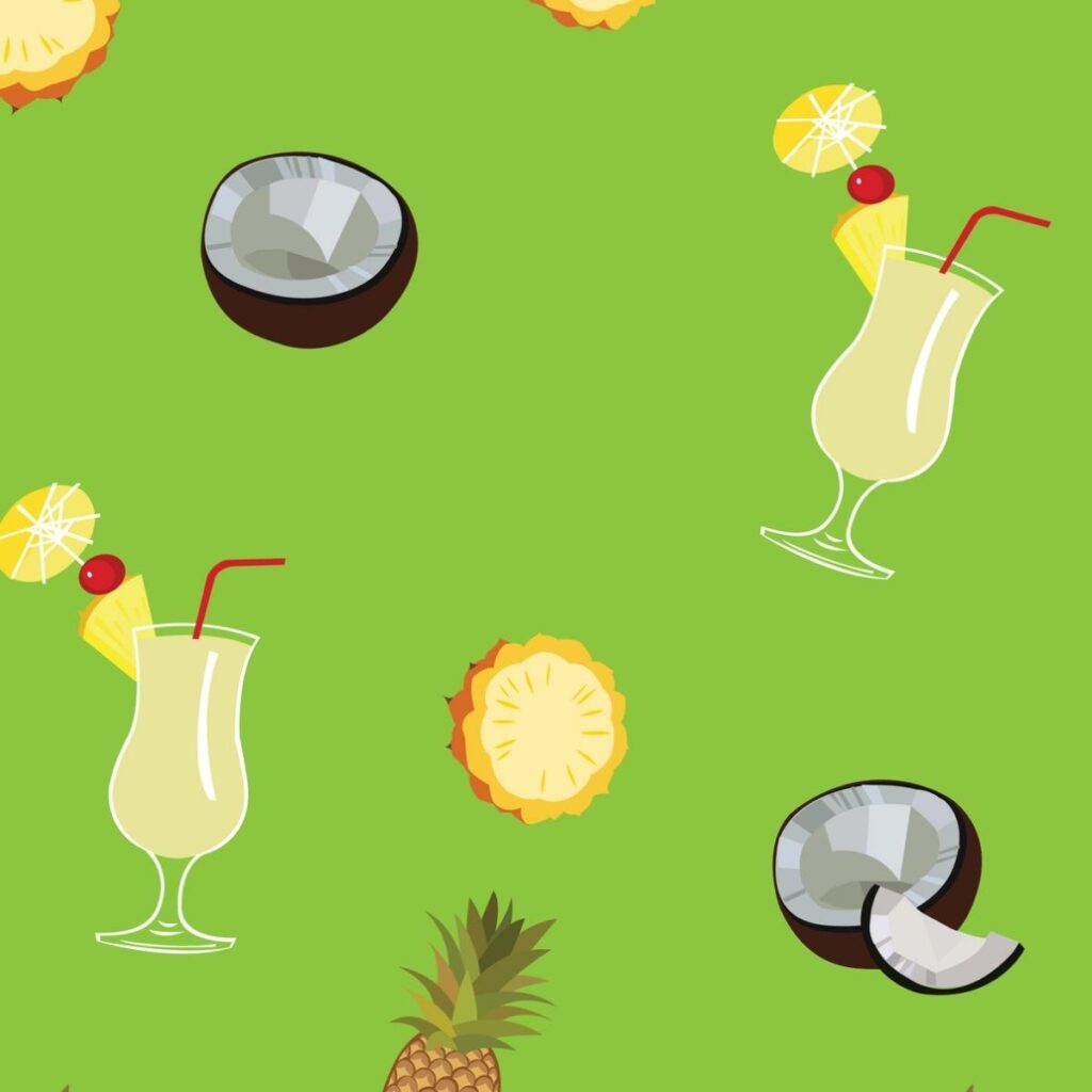 Piña Colada Illustration with pineapples and coconuts