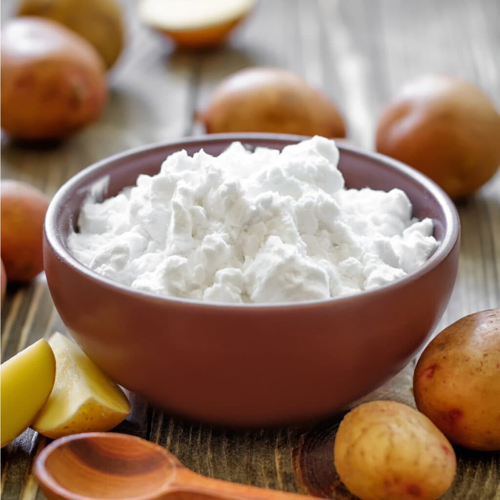 Potato Starch in a Wooden Bowl