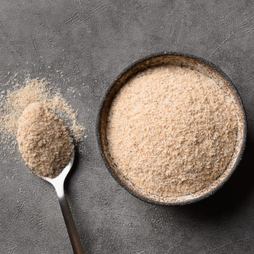 Psyllium Husk in a Spoon and Bowl