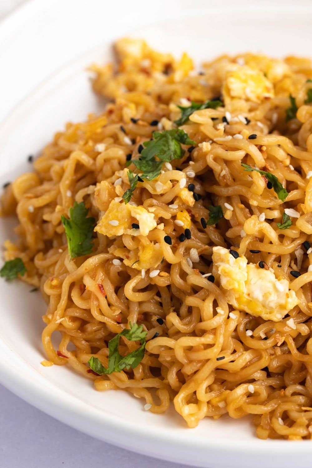 TikTok Ramen Noodles with fresh herbs and everything bagel seasoning