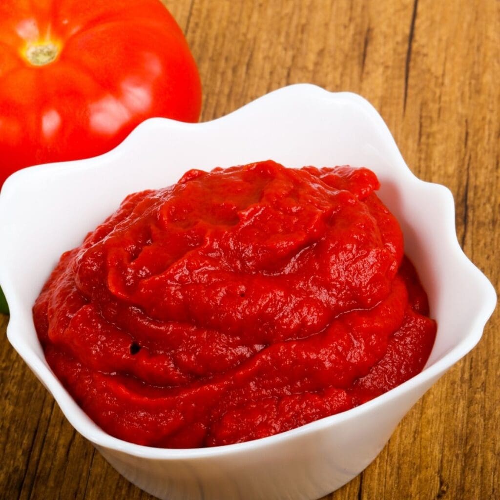 Tomato Paste in a White Dish