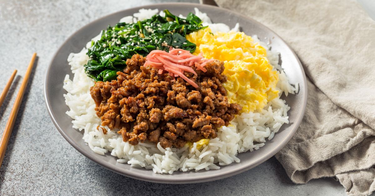 Asian Ground Turkey Rice Bowl with Egg and Kale