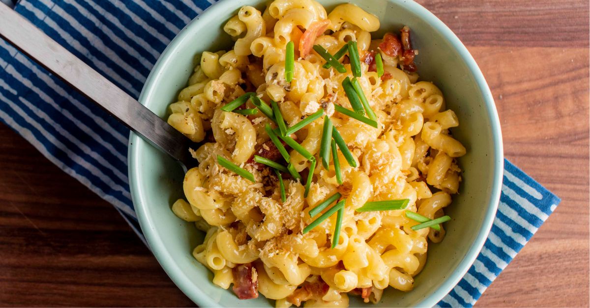 Baked Mac and Cheese with Bacon in a Bowl