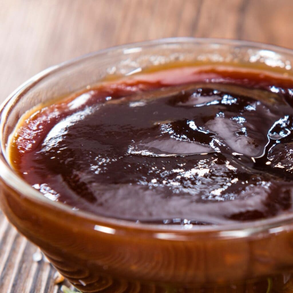 Teriyaki Sauce in a Clear Glass Dish