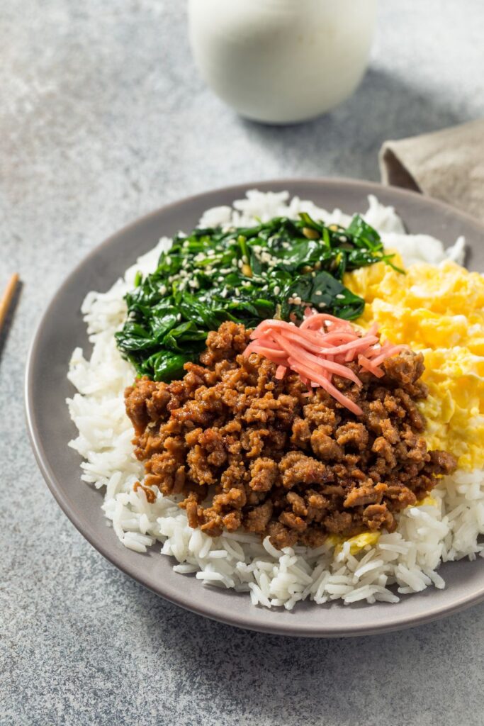 Homemade Ground Turkey Rice Bowl with Egg and Kale