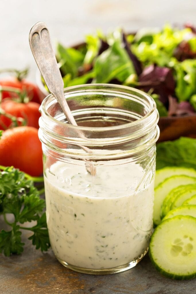 Homemade Ranch Dressing with Cucumber and Tomatoes