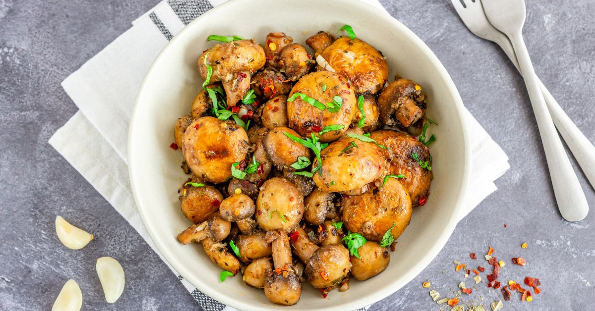 Homemade Sauteed Garlic Butter Cremini Mushrooms in a Bowl