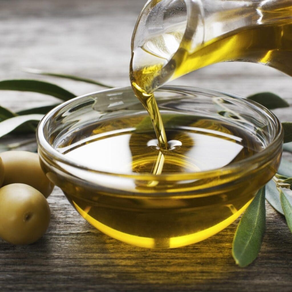 Olive Oil Poured On A Small Glass Dish