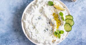 Cucumber Raita in a White Bowl