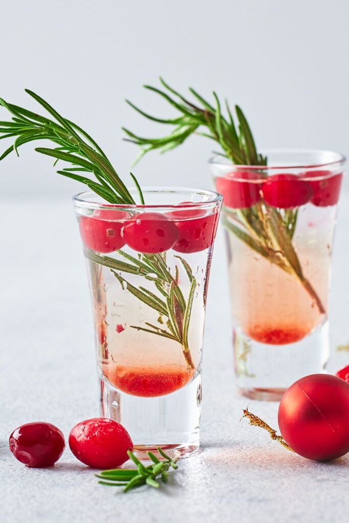 Gin with Vodka and Cranberries in a Shot Glass