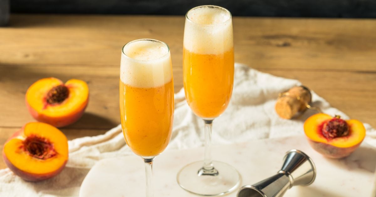 Homemade Boozy Peach Bellini Cocktail