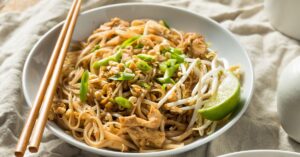 Homemade Chicken Pad Thai with Bean Sprouts and Peanuts