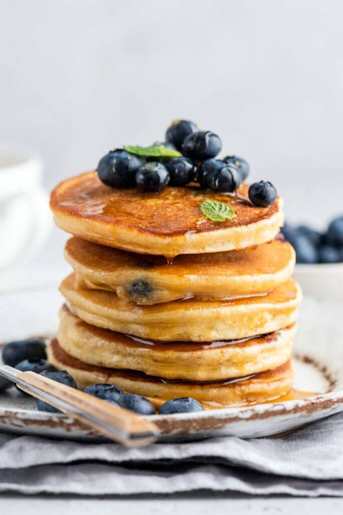 Homemade Pancakes with Blueberries and Honey