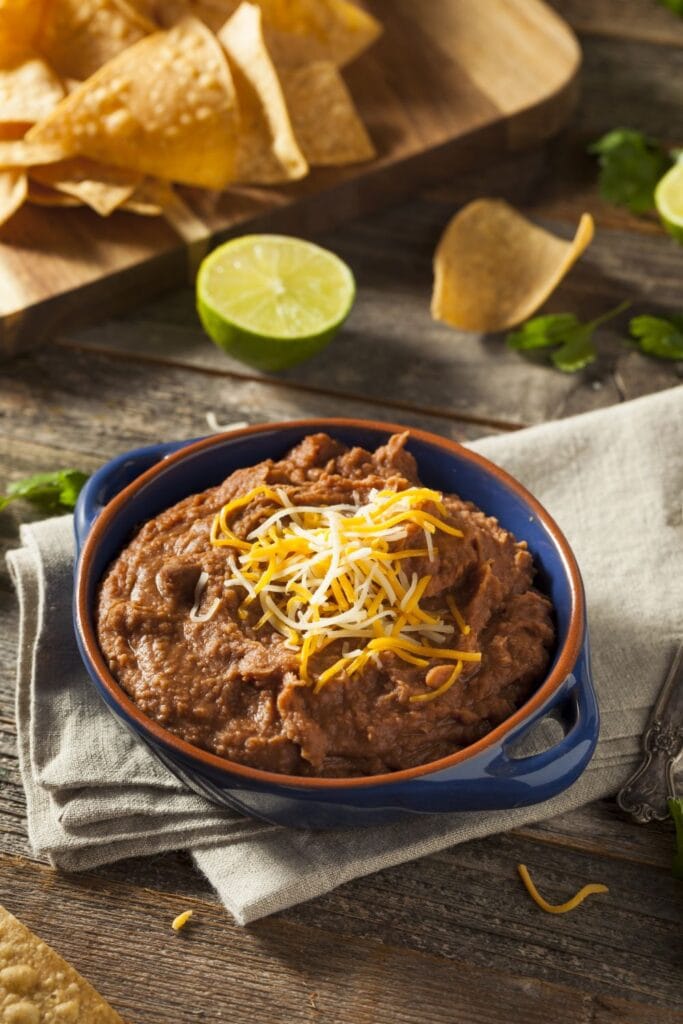 Homemade Refried Beans with Lime and Chips