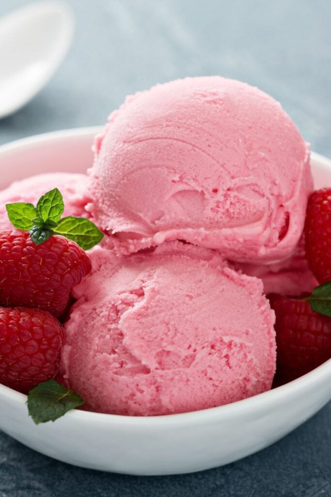 Raspberry Gelato with Fresh Raspberries