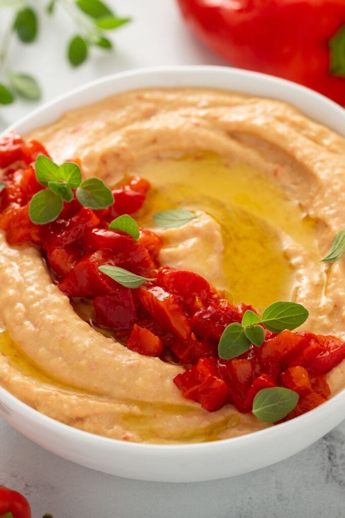 Roasted Red Pepper Hummus in a Bowl