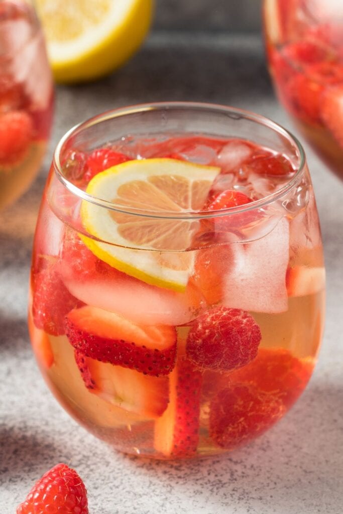 Rose Wine Sangria with Lemons and Strawberries