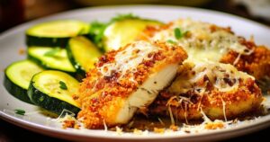 Crispy Parmesan Chicken with baked zucchini