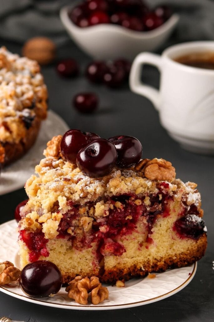 A Slice of Cherry Pie with Walnuts