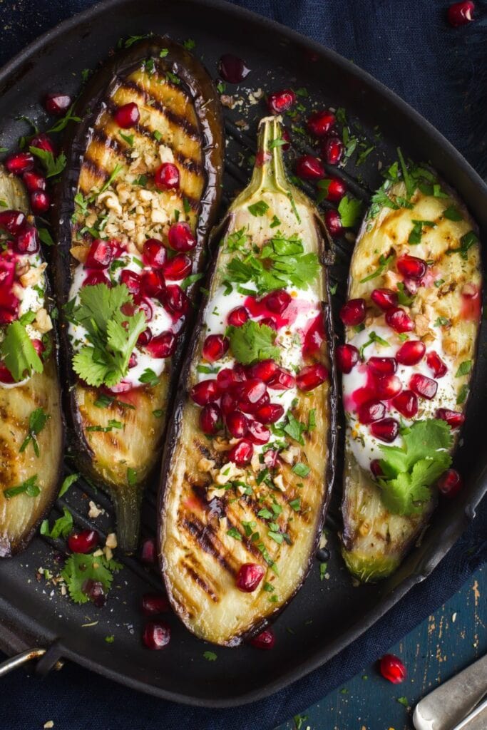 Grilled Eggplant with Pomegranate and Yogurt Sauce