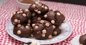 Sweet Black Bean Cookies with White Chocolate Chips in a White Plate