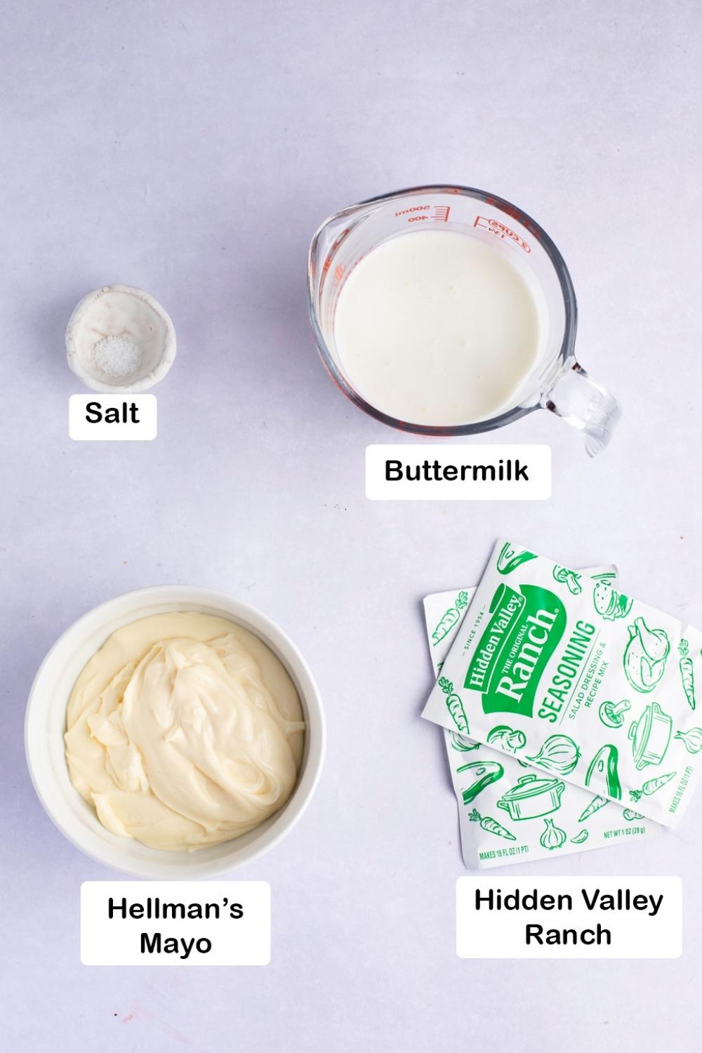 Wingstop Ranch Dressing Ingredients: Salt, Buttermilk, Hellman's Mayo and Hidden Valley Ranch