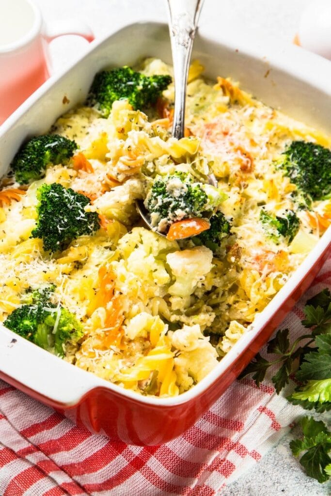 Cheesy Cauliflower and Broccoli Casserole with Pasta