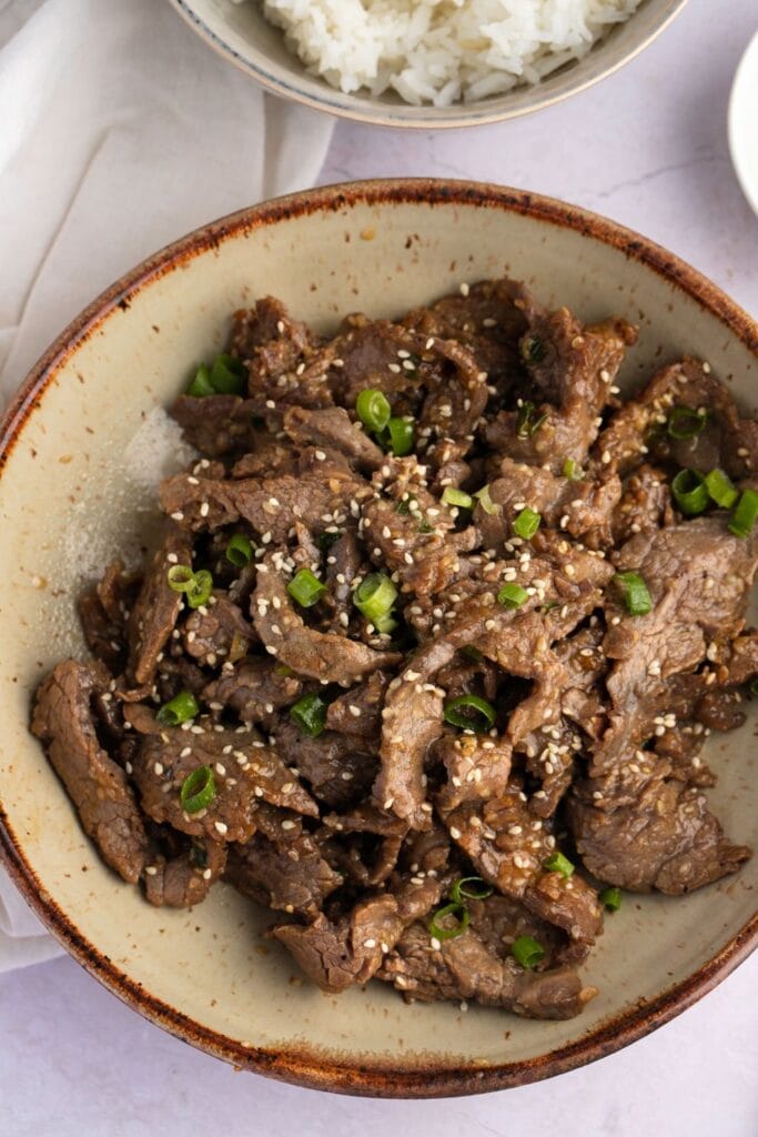 Delicious Bulgogi with Flank Steak, Green Onions and Sesame Seeds