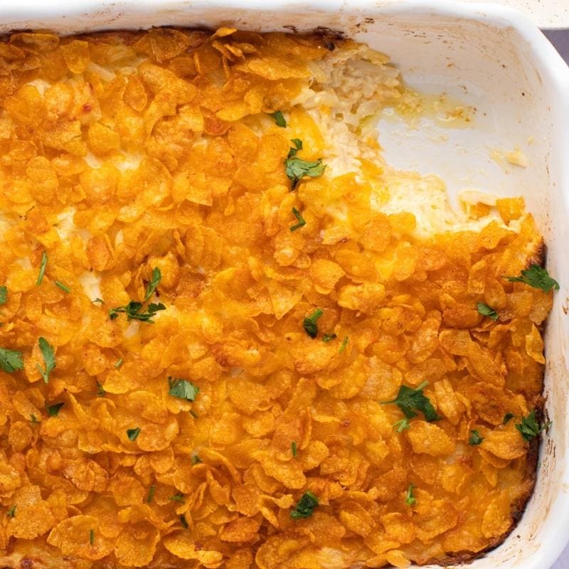 Funeral Potatoes Topped With Slilced Parsley