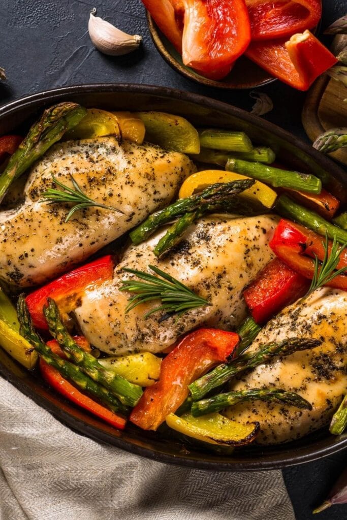 Healthy Baked Chicken Fillet with Peppers and Asparagus