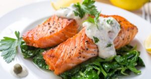 Healthy Homemade Salmon Steak with Tartar Sauce