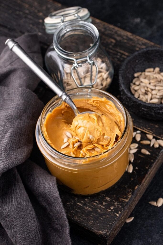 Homemade Sunflower Butter in a Glass Jar