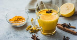 Homemade Turmeric Drink with Lemon and Spices