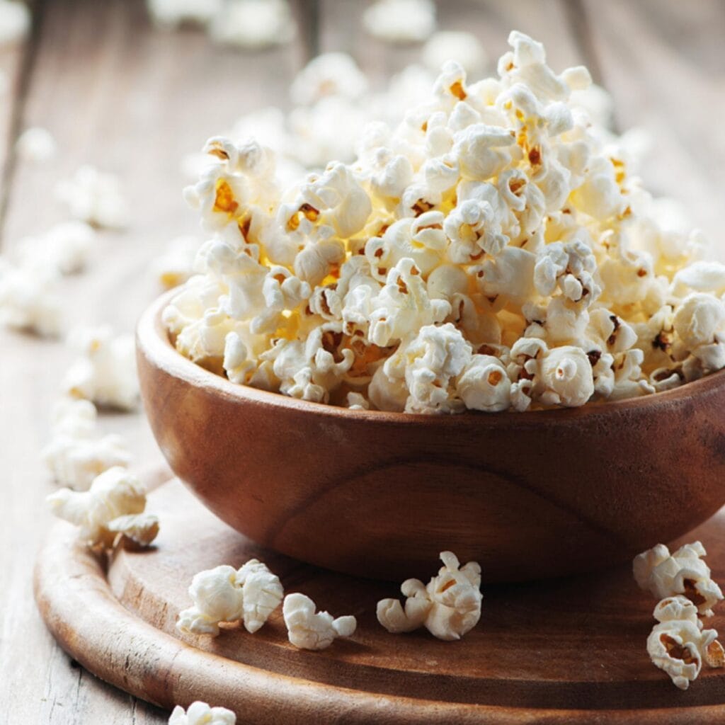 Wooden Bowl Filled With Popcorns