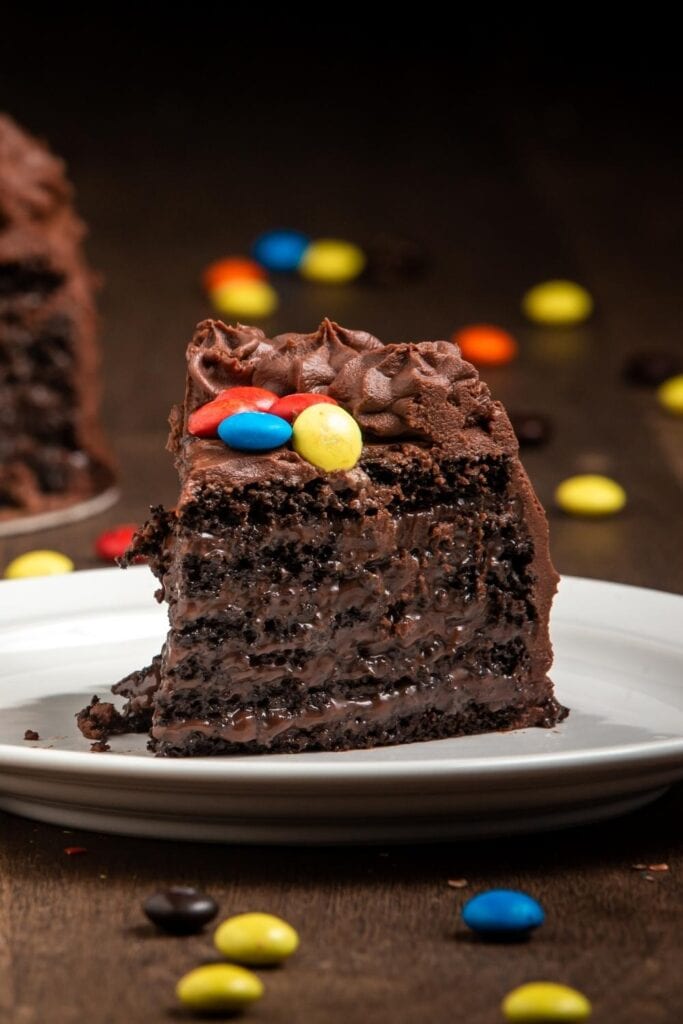 Slice of Chocolate Cake with M&M's Candies