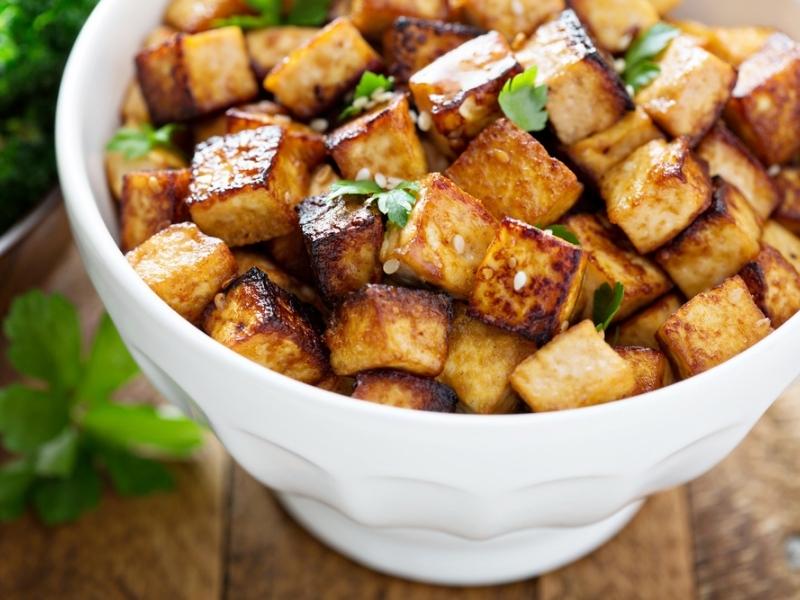 Stir-fried Tofu in a White Bowl