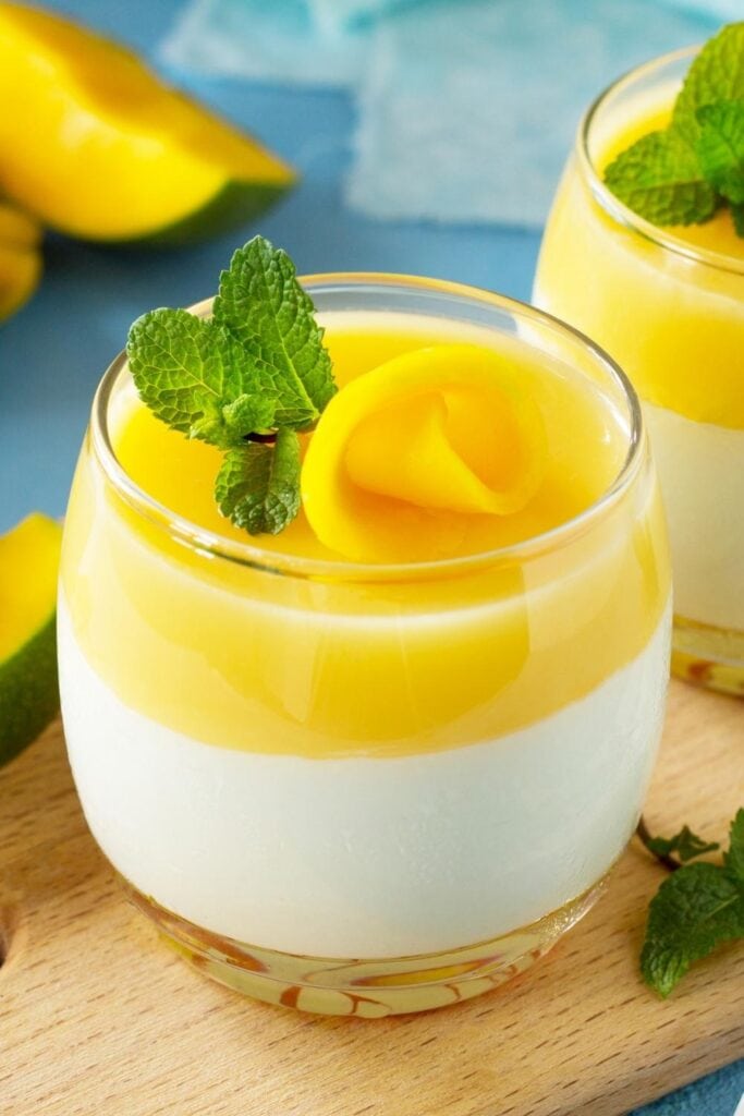 Sweet Mango Panna Cotta with Mint