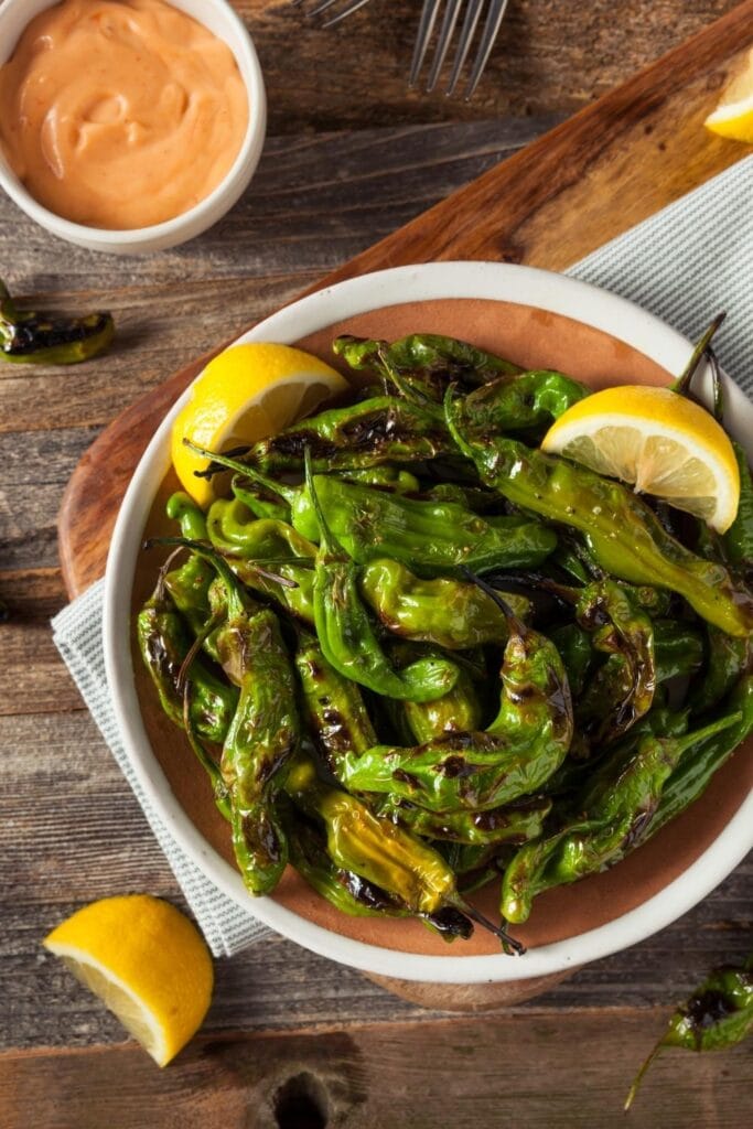 Baked Shishito Peppers with Lemons