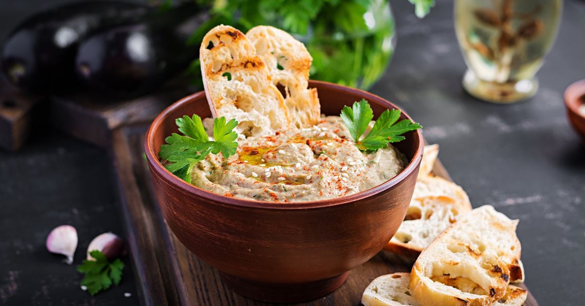 Bowl of Baba Ganoush Dip with Bread