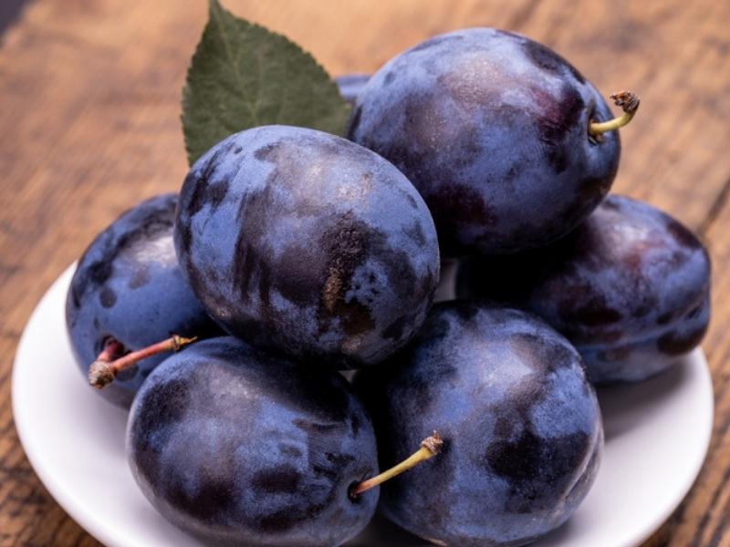 Damson Plums on a White Plate