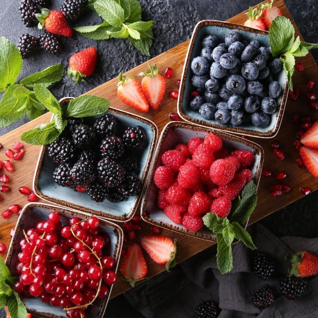 Fresh Berries: Red Currants, Blackberries, Raspberries and Blueberries