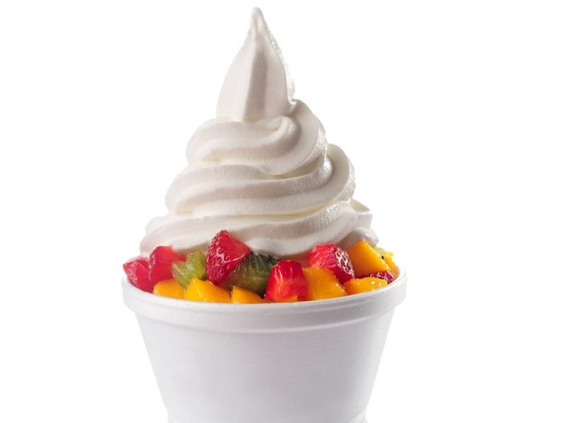 Sliced Fresh Fruits With Frozen Yogurt on Top