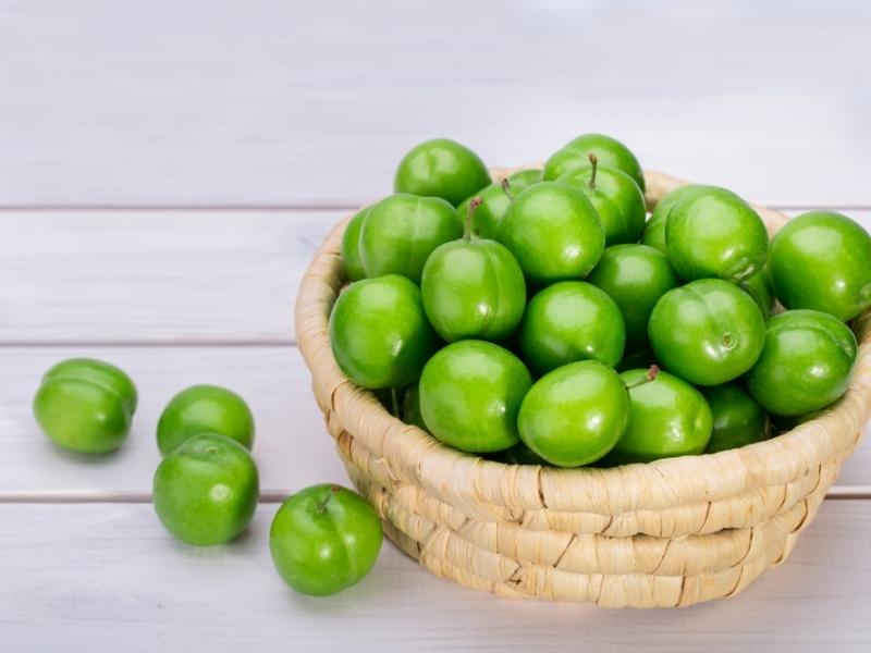 Woven Basket Filled with Greengage Plums