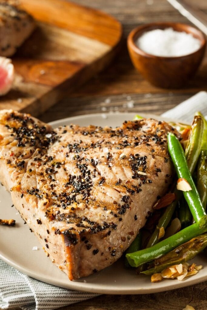 Grilled Chicken Tuna Steak and Green Beans