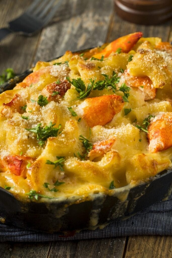 Shrimp and Lobster Mac and Cheese with Greens