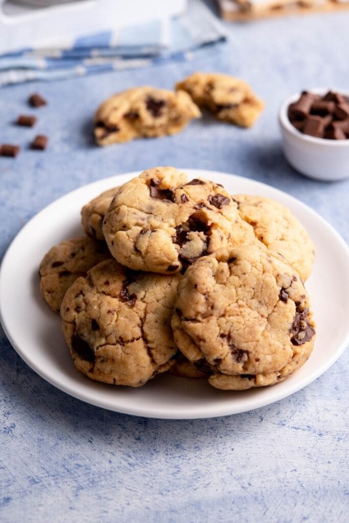 Weight Watchers Sweet Peanut Butter Chocolate Chip Cookies on a Plate