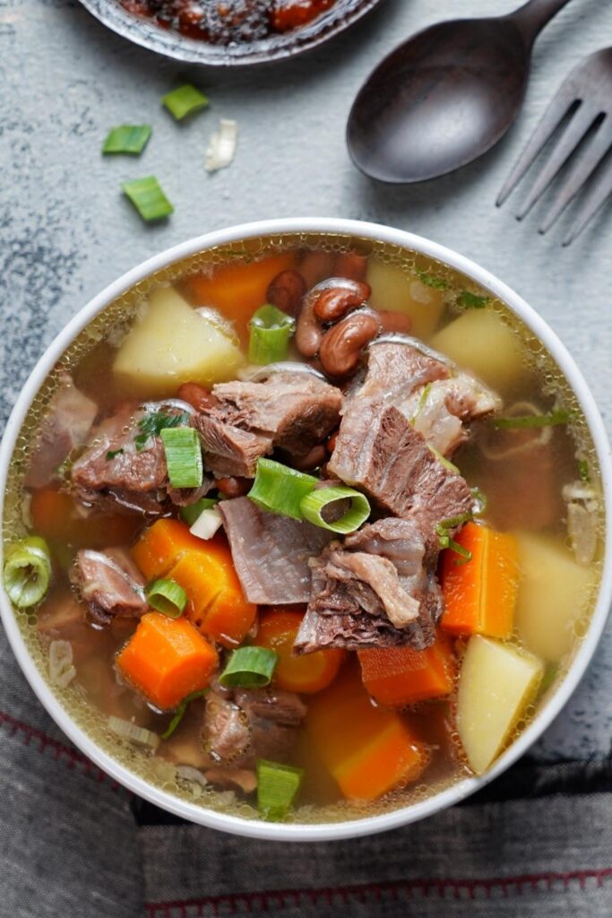 Warm Beef and Vegetable Soup in a Bowl