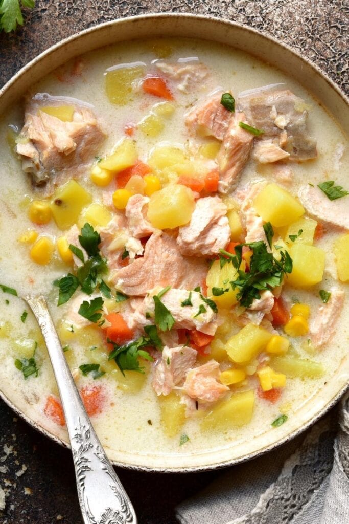Warm Chicken Chowder with Potatoes and Carrots